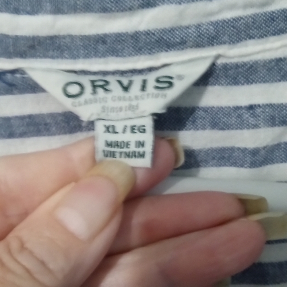 Orvis Navy and White Striped Button-Up Shirt - Picture 2 of 4